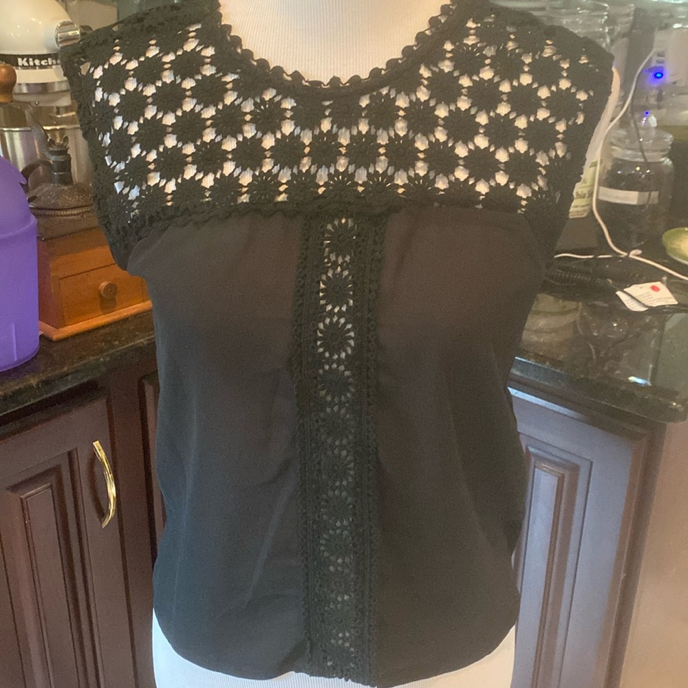 NWT & Vintage Diva Apparel Sheer Black Crocheted Dressy Top